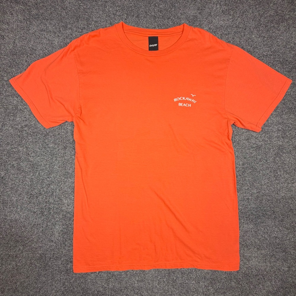 Only NY Rockaway Beach Graphic T-Shirt Mens Medium Orange Short Sleeve Crewneck